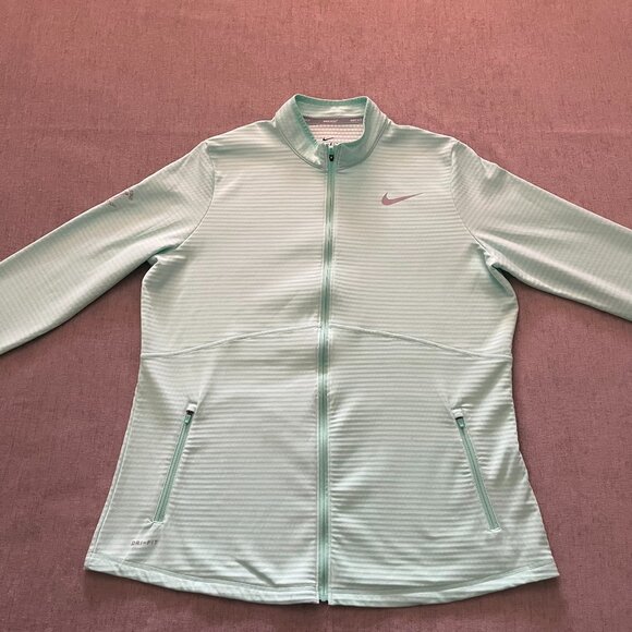 Nike Dri Fit Sweater Women XL Aqua Golf Full Zip Pullover Hazeltine Pockets - Picture 1 of 9